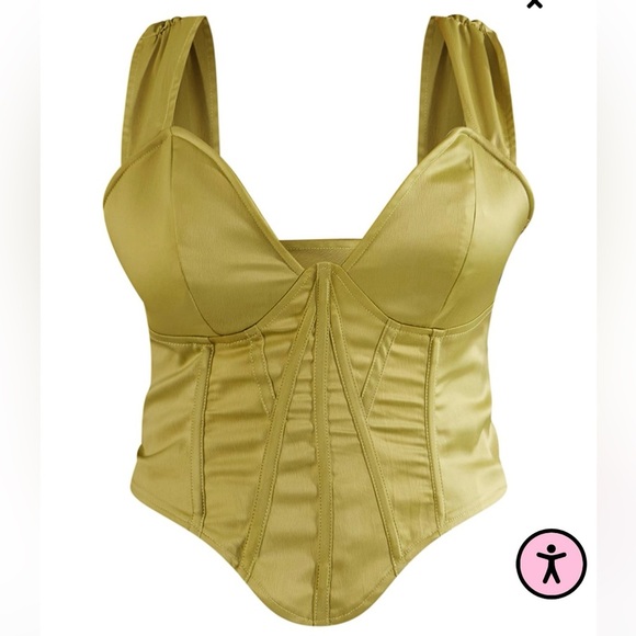 PRETTYLITTLETHING |WOMENS PLUS OLIVE TEXTURED SATIN BONING DETAIL CORSET NWT - Picture 4 of 8